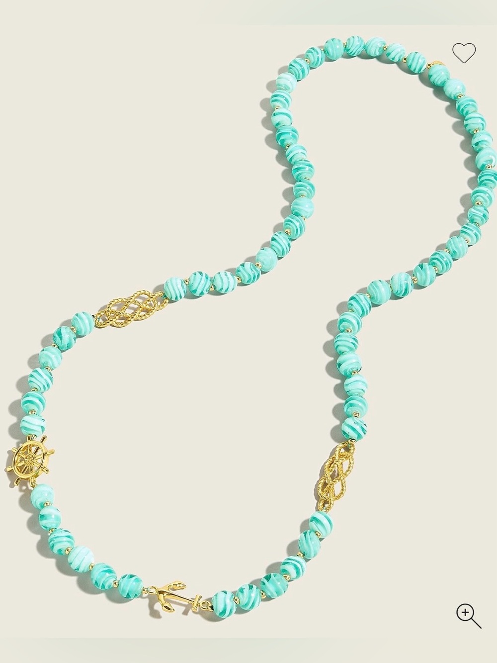 J. Crew Nautical Charm Necklace Blue Marbled Glass Beads Anchor Rope Cruise Chic